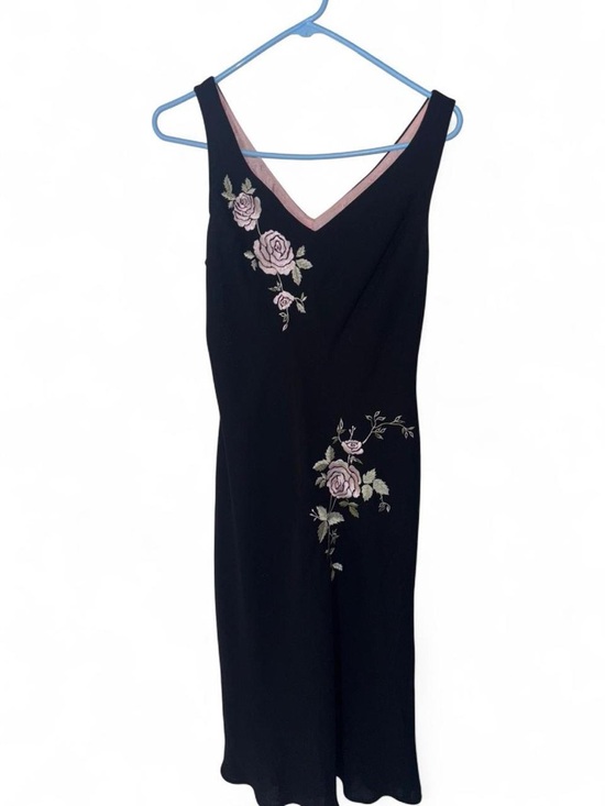 None Dresses & Skirts - Black Slip Dress with Pink Rose Embroidery